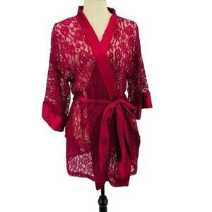 Vintage Victoria's Secret Lace Robe Kimono Sleeve Wine OSFM